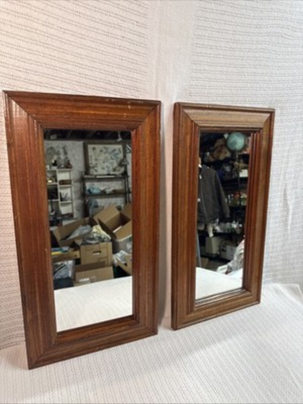 Vintage Rectangular Wall Mirror Set Of Two Wide Molded Wood Frame 20x10